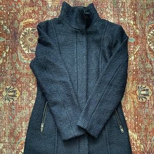 NEW. Wool-Blend Boucle Coat 51% Wool Dark Blue. Never worn.